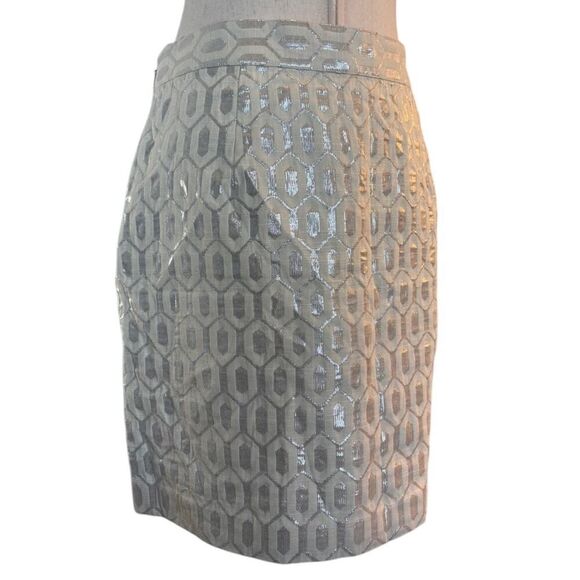 NWT Banana Republic Skirt Straight Ivory w/Silver Metallic Lined Cotton Blend 6 - Picture 2 of 6